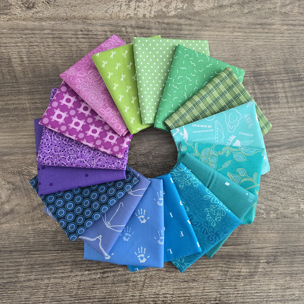 Cool Rainbow Mystery Bundle | Designer Fabrics in Blue, Aqua, Green & Purple | AGF & Riley Blake Cotton